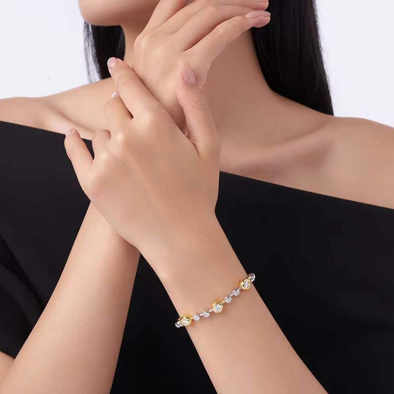 Different Stones Moissanite Bracelet Sterling 925 Silver Two Tone Plated Gra Certificate Bracelet Women Fine Jewelry Bracelet