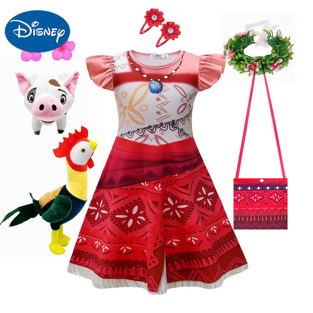 Disney One Piece Full Printing Flying Sleeve Kids Girl Dress Casual Moana Costume 2-10y Pajamas Clothing Children Cosplay Outfits Vesti X250408
