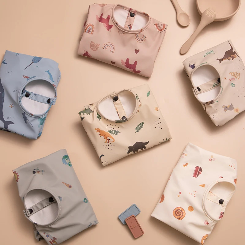 Little Boy Girl Painting Smock Babys Soft Waterproof Bib Child Meal Eating Apron with Long Sleeves Kid Adjustable Feeding Cloth 250408