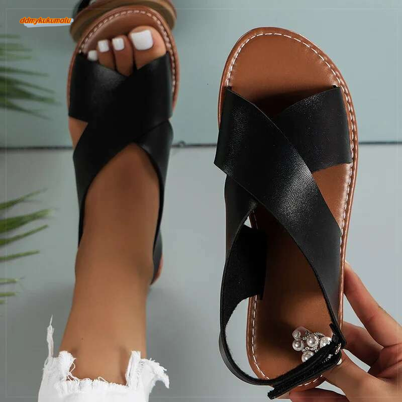 Women's 2025 Flat Shoes Soft Pu Leather Sandalias De Mujer Summer Sandals Women Beach Footwear ddmykukumalu