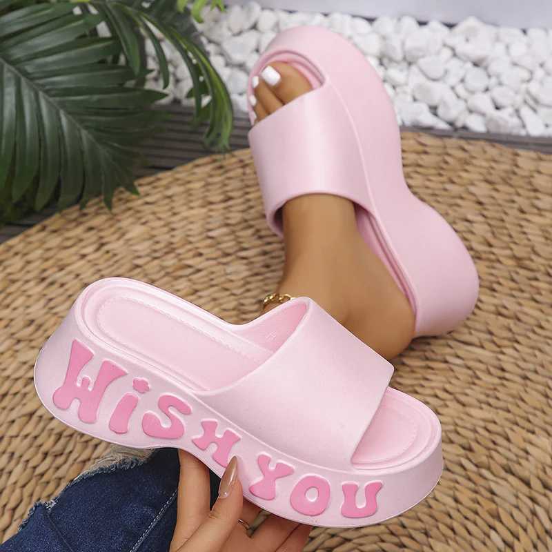 Fi letter printing platform slider womens EVA soft thick sole wedge sandals womens summer N slider outdoor beach sliderXJ250407
