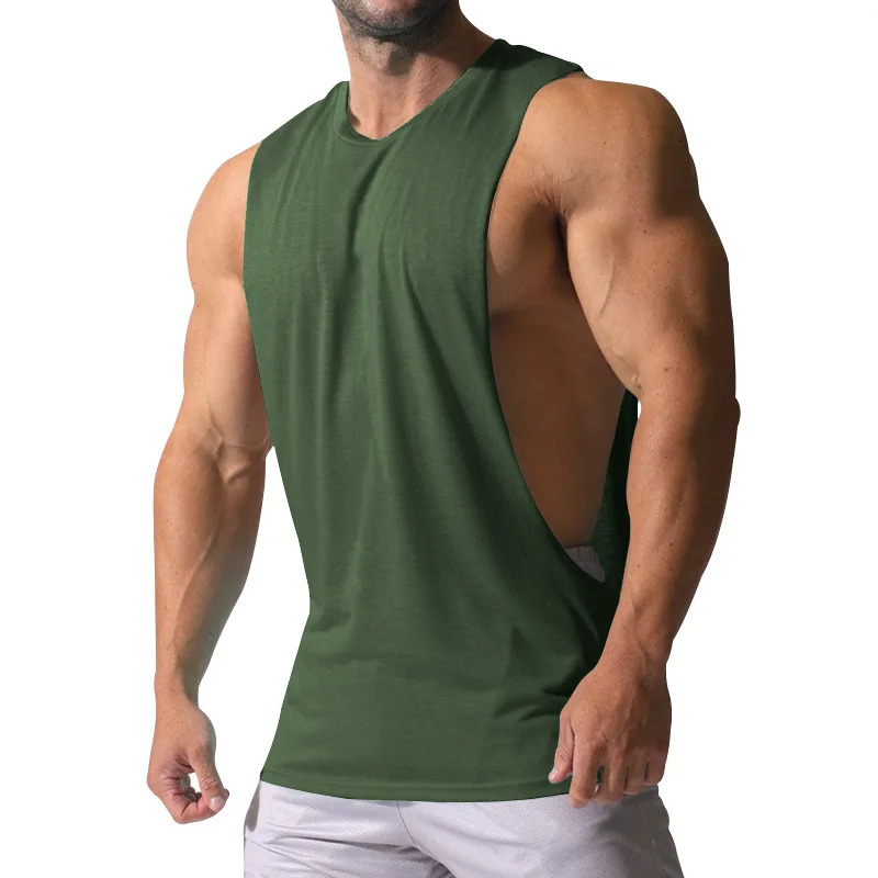Summer European and American mens sports vest sleeveless loose casual solid color plus size quick drying fitness vest 250403