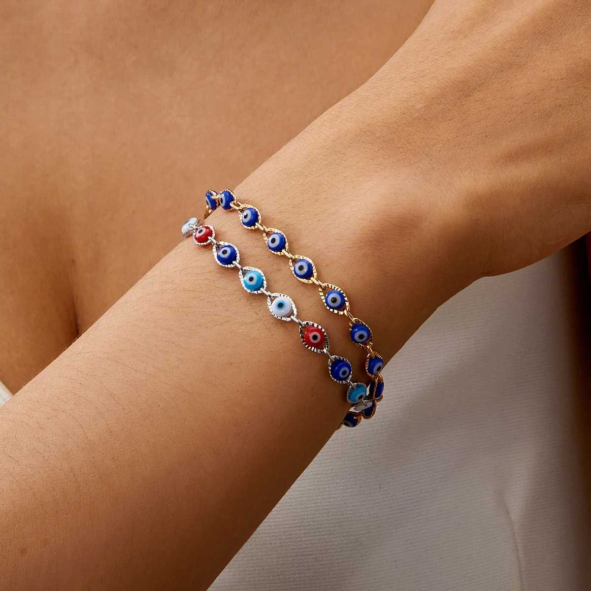 Blue Evil Eye Bracelet for Wen Fashion Turkish Lucky Resin Bead Chain Adjustable Bangle Bracelet Birtay Party Jewelry GiftC250408