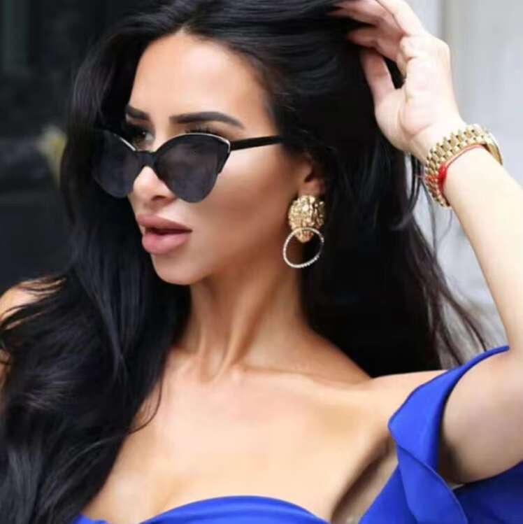 Half Frame Leopard Triangle Cateye Women Square Shades Ladies Uv400 Sunglasses