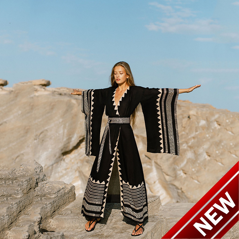 2022 Beach Bikini Swimsuit sunscreen suit printed rayon Bohemian coat blouse women