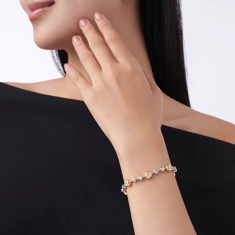 Different Stones Moissanite Bracelet Sterling 925 Silver Two Tone Plated Gra Certificate Bracelet Women Fine Jewelry Bracelet