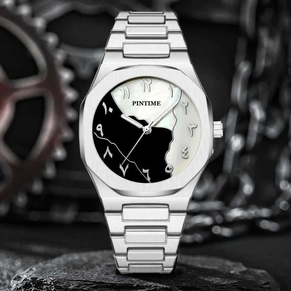 Arabic numeral shell face mens watch luxury brand steel band quartz fashion creative watch Y250407