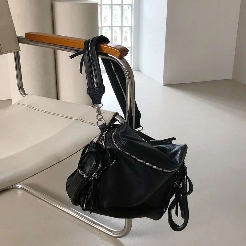 MBTI Black Fashion Shoulder For Women Gothic Large Capacity Simple Mens Tote Bag Pu Leather Designer Advanced New In Handbag