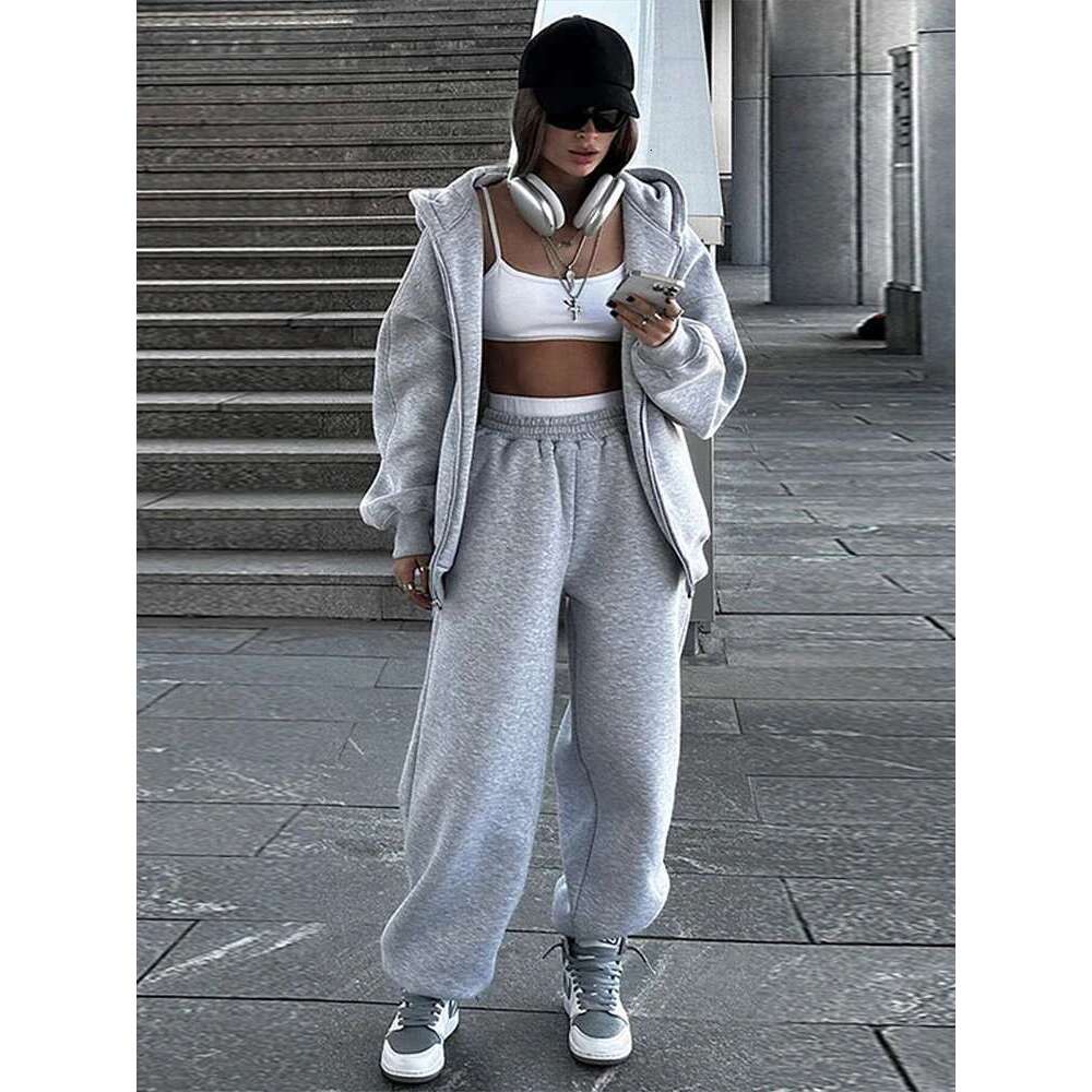 Casual Women Tracksuit Set Hooded Workout Suit Fiess Sports Female Clothes Outfit Loose Elastic-Waist Running Trousers 2025