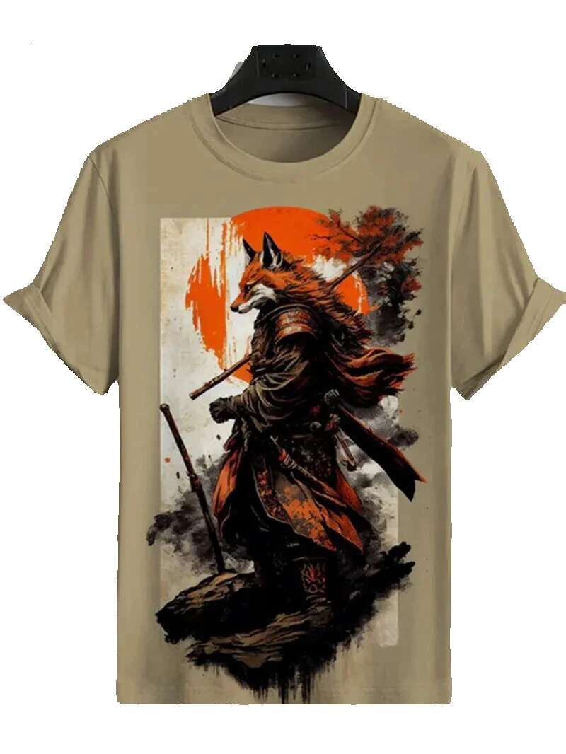 Japanese Ukiyo-E pattern men's animal wave 3D sun print casual short sleeved outdoor T-shirt oversized O-neck top