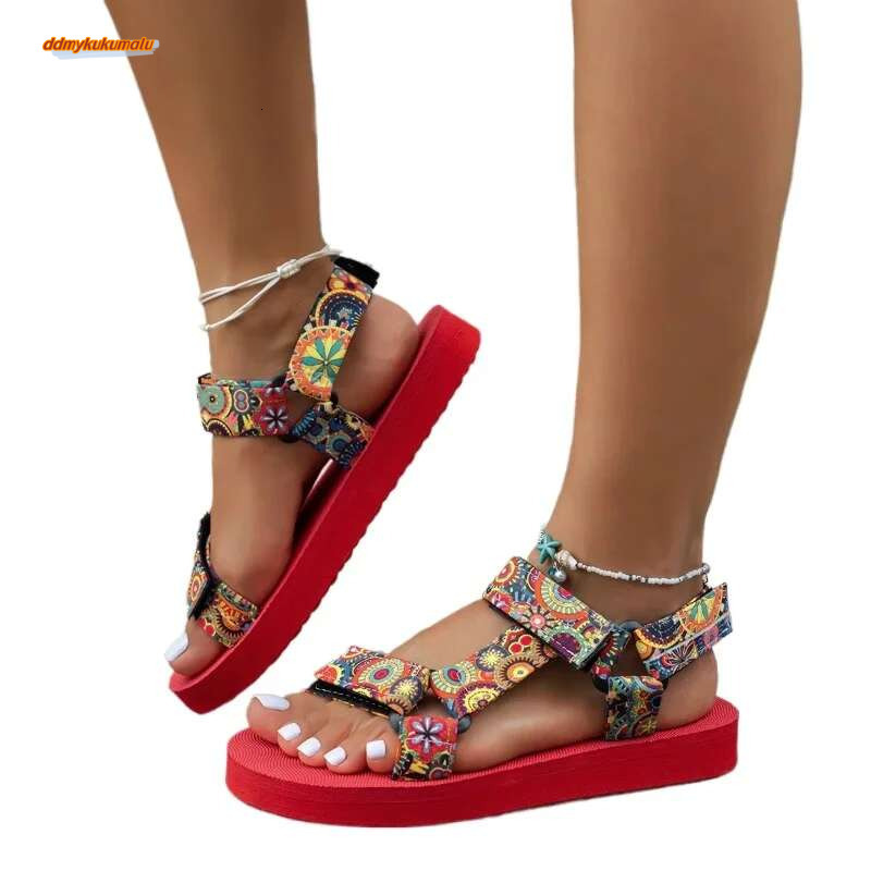 Shoes Open Toe Women's Summer Bohemian Mixed Color Soft Sole Lightweight Casual Comfortable Flat Sandals ddmykukumalu