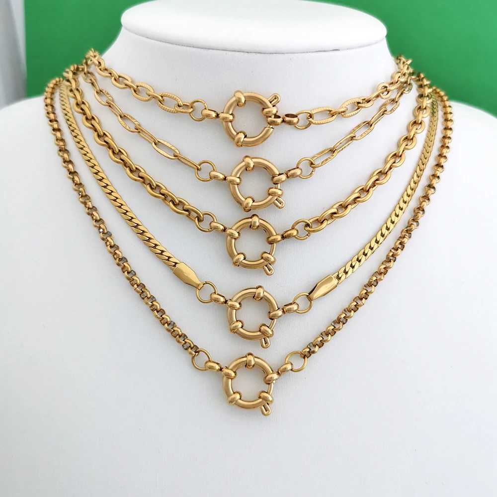 QMHJE Spring Sailor Clasp Necklace Women Men Choker Stainless Steel Geometric Paperclip Link Chain Rolo PVD Gold Color WholesaleC250407