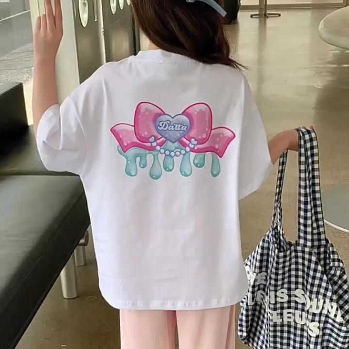 Ddmyshoesvip Girls Short Pure Cotton New Summer Loose Medium And Large Cartoon Print T Children S Half Sleeved T Shirt