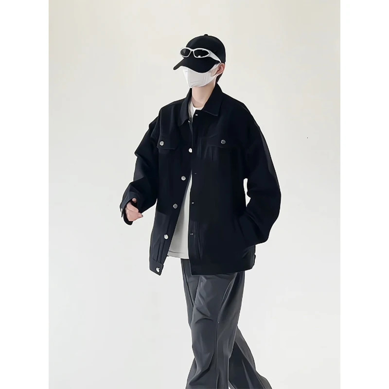 Spring black denim jacket mens casual pocket streetwear hiphop loose bomber Plus size 4XL 250407
