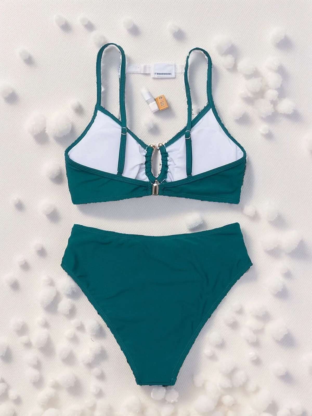 Dongdumaoyi Solid Color Two Piece Swimsuit Women Pleated High Waist Sexy Bikini Set Hollow Out Suspender Backless Beach Vacation Swimwear
