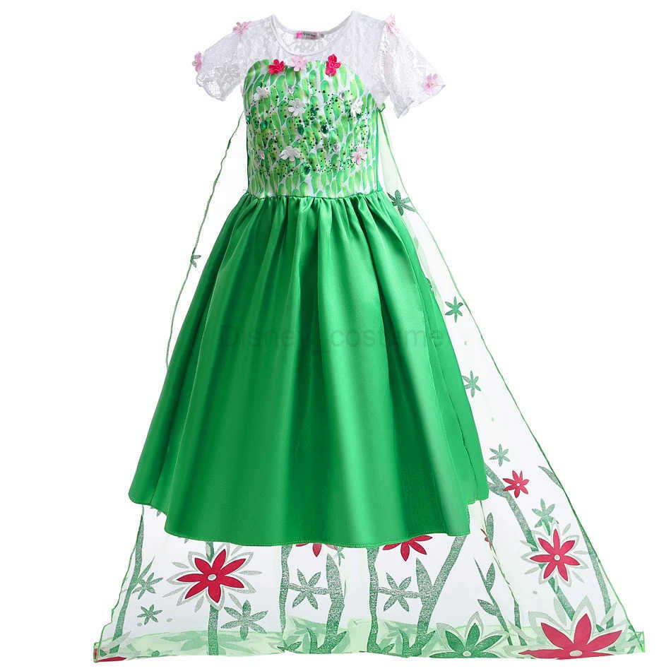 Disney Hot Elsa Green Birthday Surprise Party Green Dress for Girls Summer Children Long Cloak Lace Ball Dress X250408