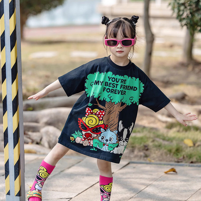 Ddmyshoesvip Girls Cotton Short Sleeved T Shirt New Summer Outfit Round Neck Cartoon Base Shirt Children S Top Trendy T