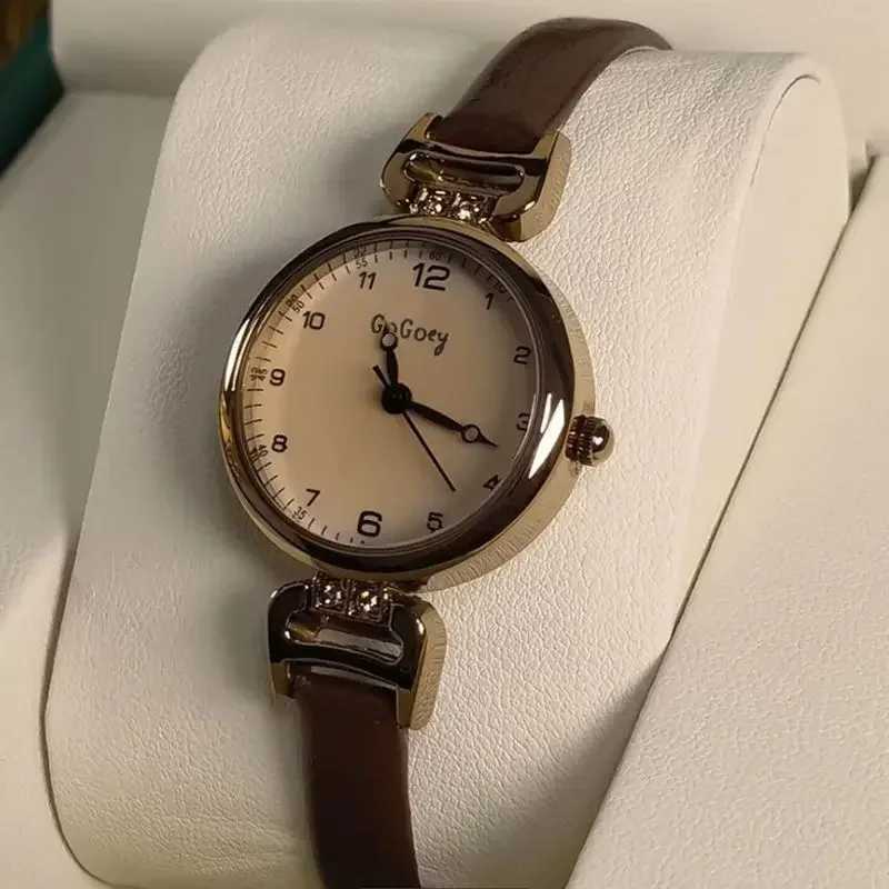 Vintage high-end round dial quartz watch for women PU leather strap watch for fashion simple temperature girls watch giftT250408