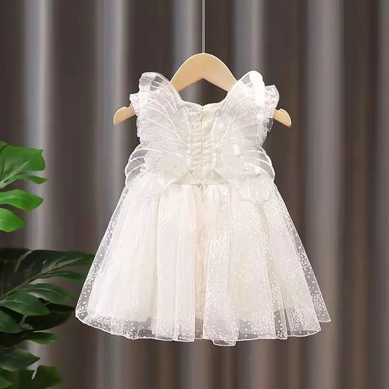 Girl dress polka dot princess dress baby white gauze dress Winged angel white gauze dress birthday party gifts 1-8T summer 250408
