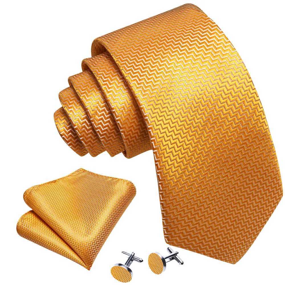 Classic Gold Silk Men Necktie Fashion Stripe High Quality Handkerchief Cufflinks Set Wedding M Ties Business Party Barry. X250407