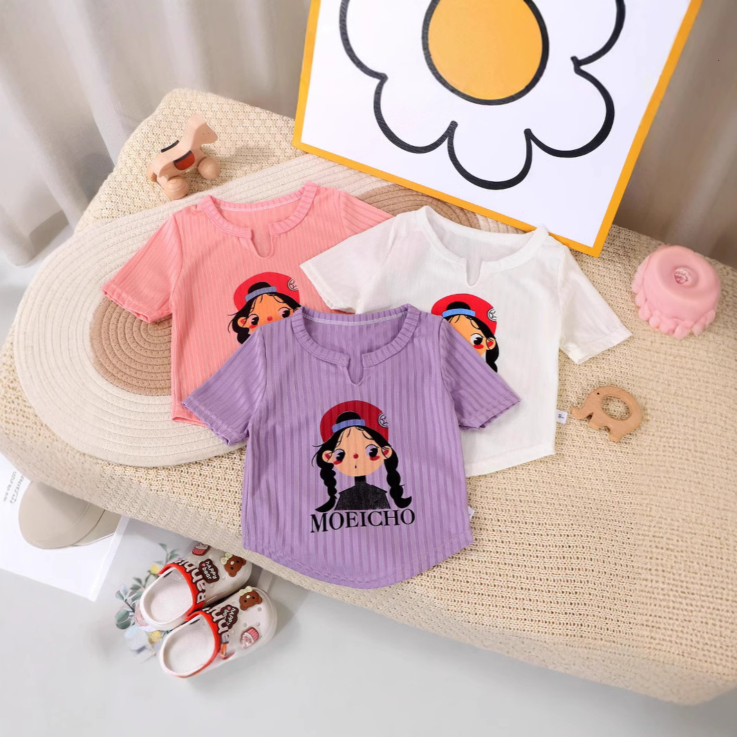 Ddmyshoesvip Girls Ice Silk Short Sleeved T Shirt New Summer Thin Top Base Coat Fashionable Children S Clothing Trend