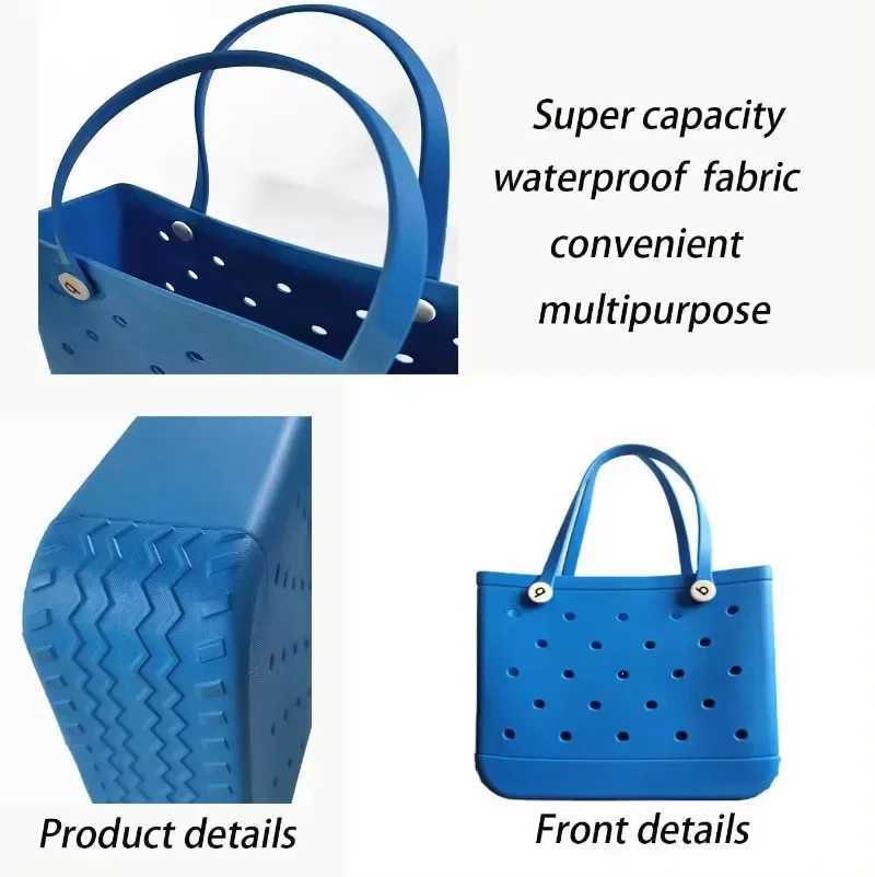 M/L/XL Fi Beach Bag EVA Rubber Waterproof Storage Basket Travel Shopping Handbag Wen Shoe Solid Color Handbag Y250408