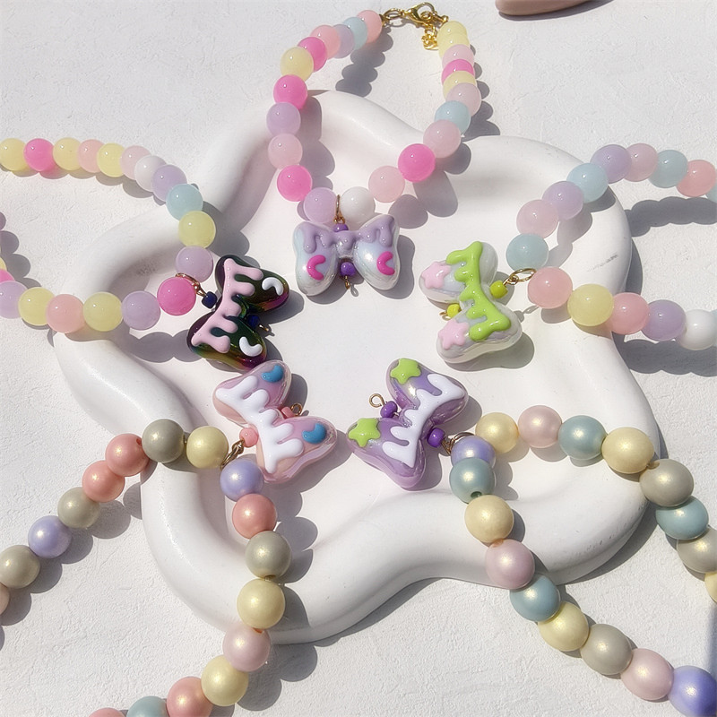 Update Fashion Trendy Handmade Colorful Pearl Collar With Resin Bows Pendant For Dogs And Cats Adjustable Pet Jewelry Necklace