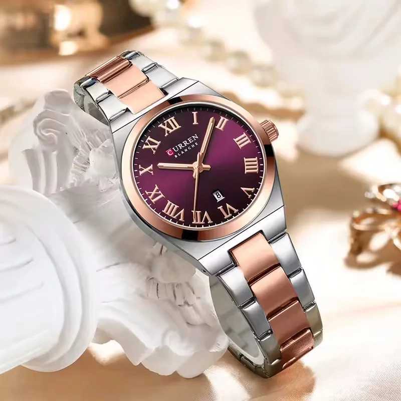 Curren 9095 Womens Watch Simple Roman Dial Bracelet Purple Quartz Watch Womens Fashion Brand relojes para damasT250408