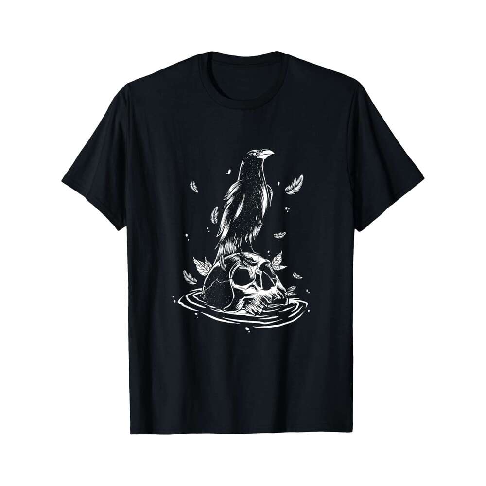 Designer T shirt Pastel Goth Crow Raven Skull Head Emo Punk Gothic Bird Lover - 220g Tshits