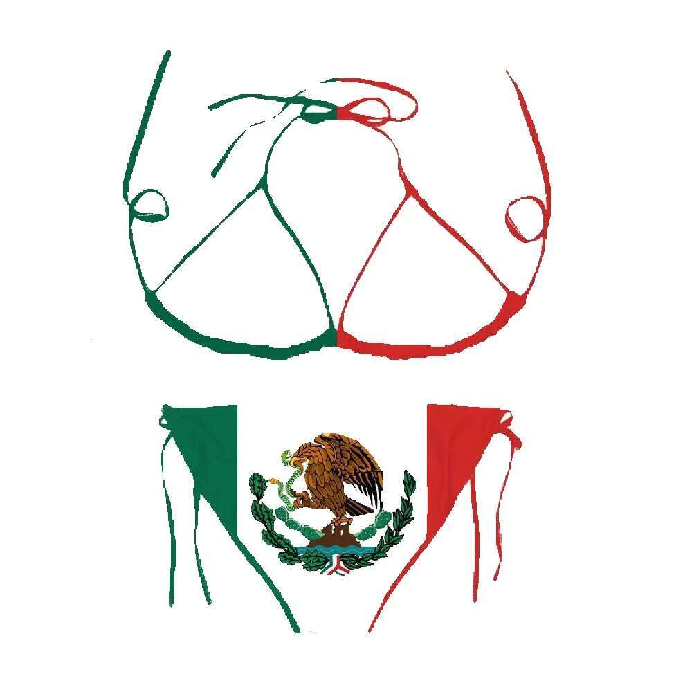 Cloocl Mexican Flag Fashionable and Sexy Swimsuit, Beach Pool Resort, Adjustable Strap up Bikini Set, No Chest Mat