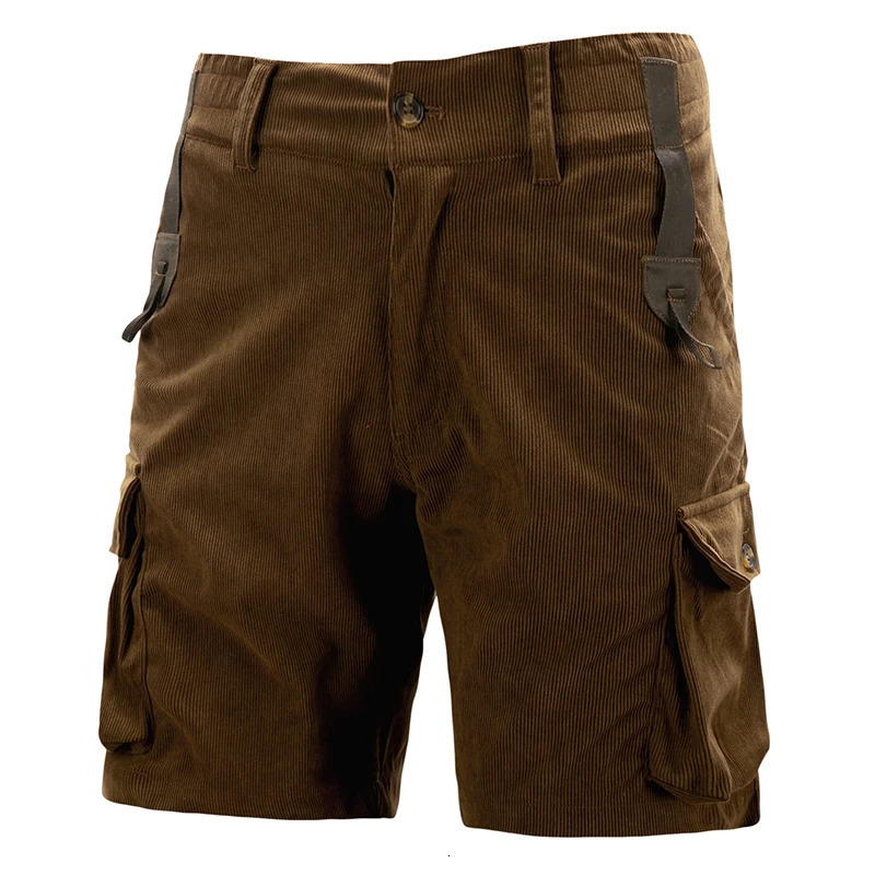 Trendy Loose Mens Straight Shorts Summer Casual Solid Color Corduroy Fashion Patch Work Pocket 250403