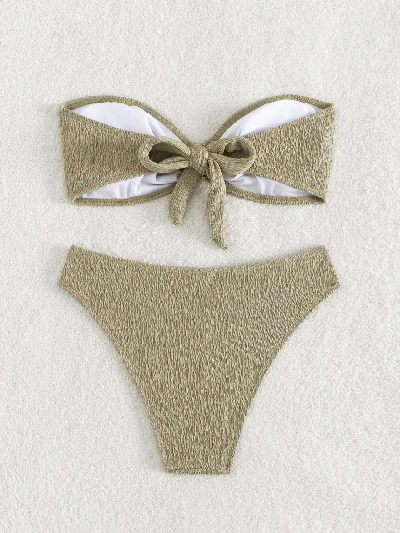 Dongdumaoyi Sexy Bandeau Bikinis Sets Women Metal Ring Linked Push Up Micro Swimsuit Solid Bathing Suit Thong Swimwear Trajes De Ba O