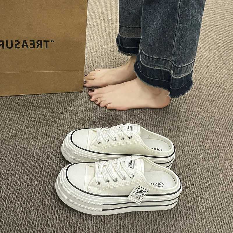 2024 summer new thick slider Fi casual sandals canvas boots high heels Fem indoor low sports shoes Y250408