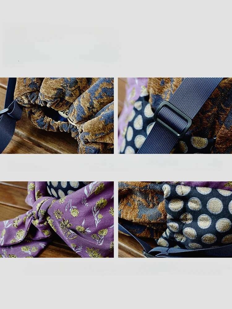 Vintage High Quality Purple Fabric Women Backpack Multifunctional Large Capacity Spliced Printed Hand-Held Shoulder Bag For Girl