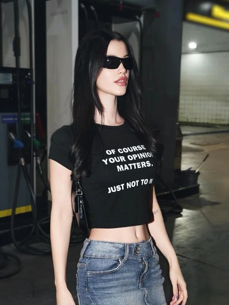 Fashionable tight fitting spicy girl street Y2K letter printed Harajuku short sleeved Tshirt clothing baby 250407