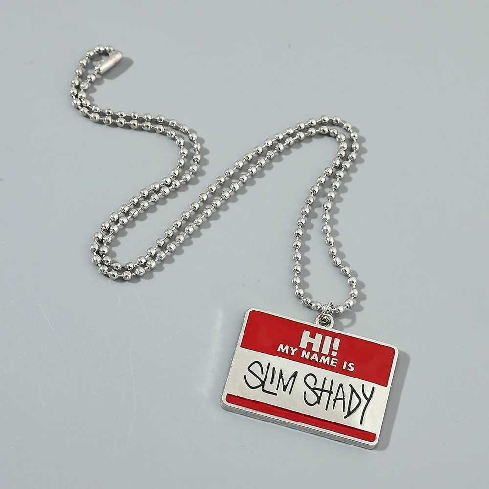 Cool Hi My Name Is Slim Shady Square Pendant Necklaces for Men Boys Personzed Accessory Bead Chain Jewelry Gifts for FriendsC250407