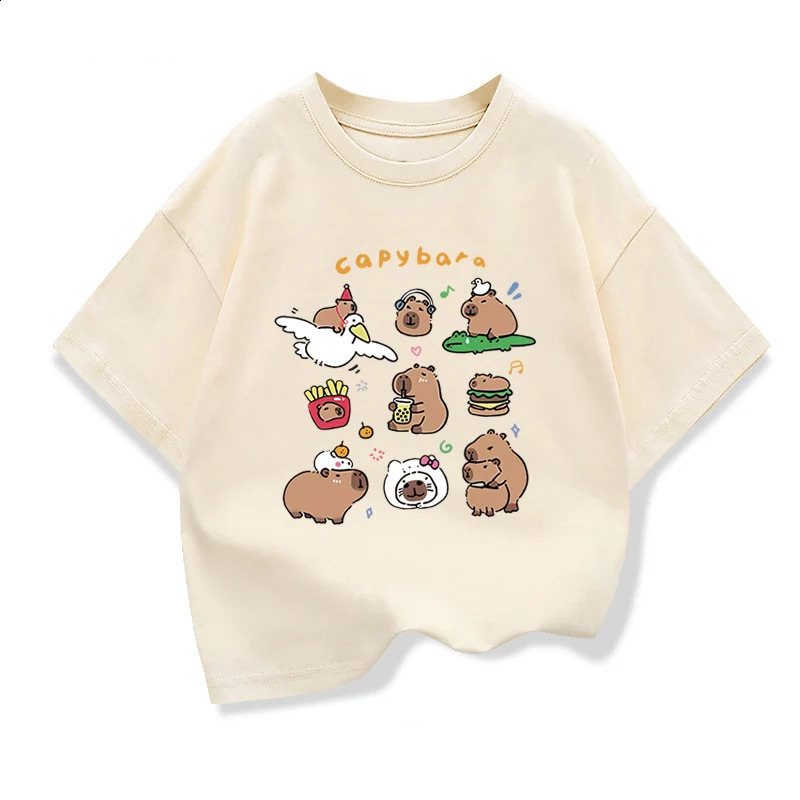 Kids Summer Clothes With Cute Capibara Printd Child Short Sleeved Tee Shirt Funny Clothes 2025 Kids Cotton Loose T-shirt 250408