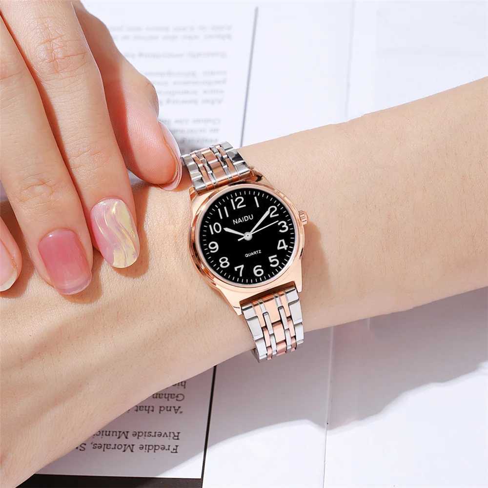 Luxury round dial womens quartz steel wristwatchT250408