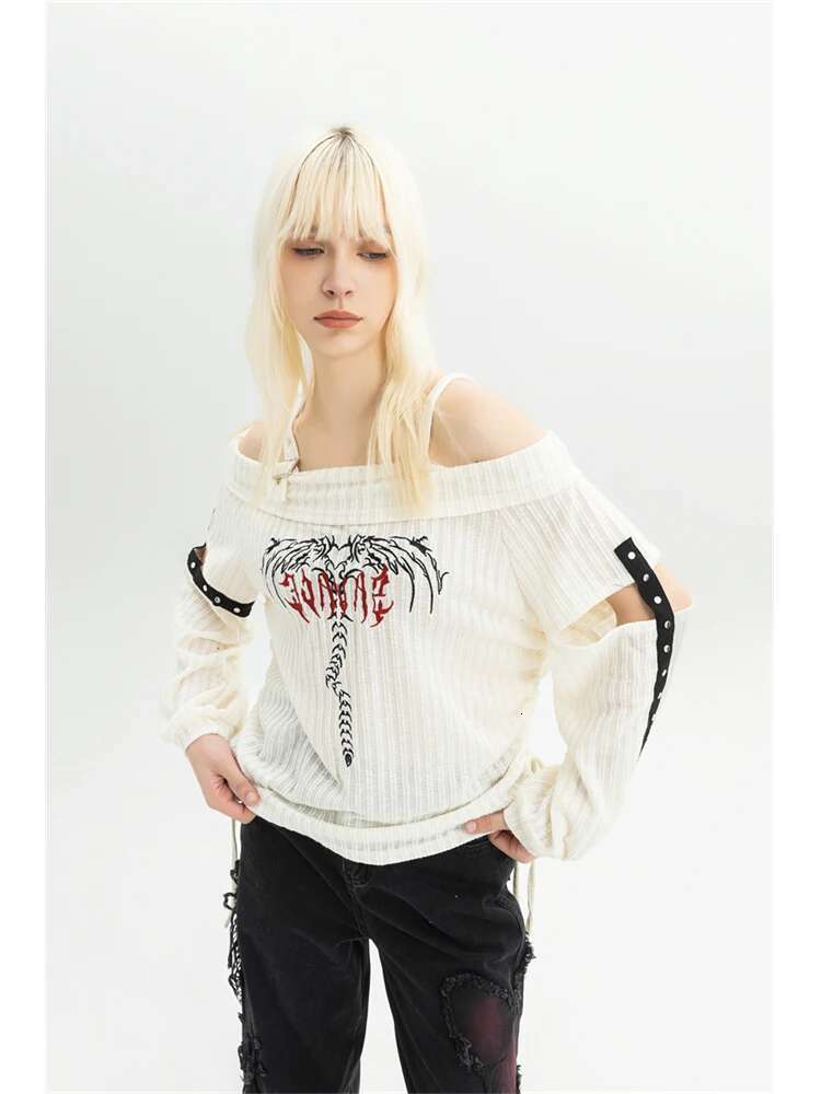 Women Print Pullover Knitted Sweater Haruku Korean Y2k Long Sleeves Oversize Sweaters Jumper Vintage 2000S Clothes 2024 Autumn