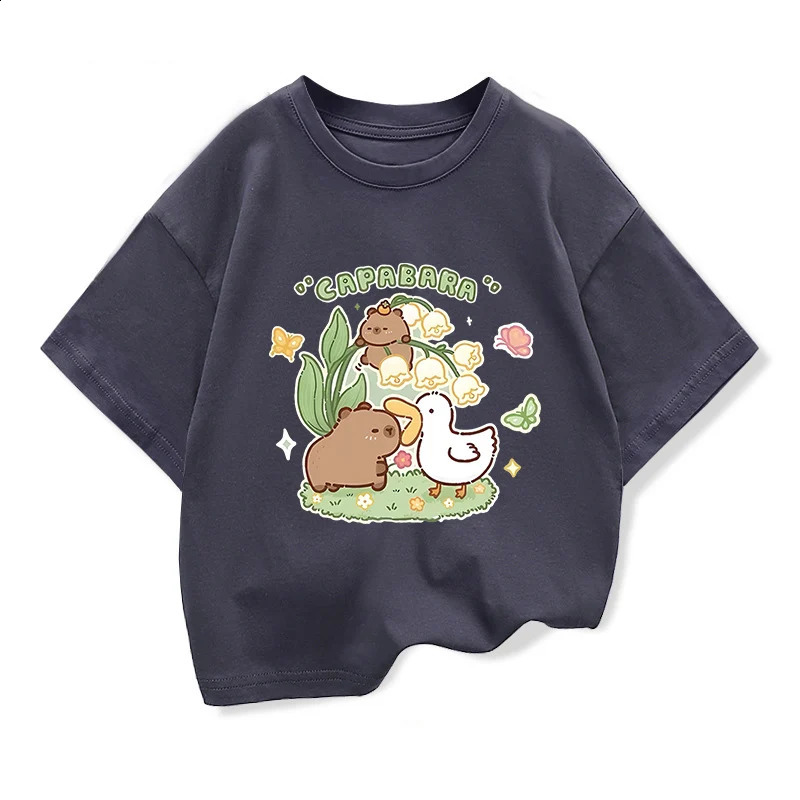 Capibara Kids Clothing Tees Summer Printed Cartoon Fashion Short Sleeve Boys T-shirt n Childrens O-neck T Shirts 250408