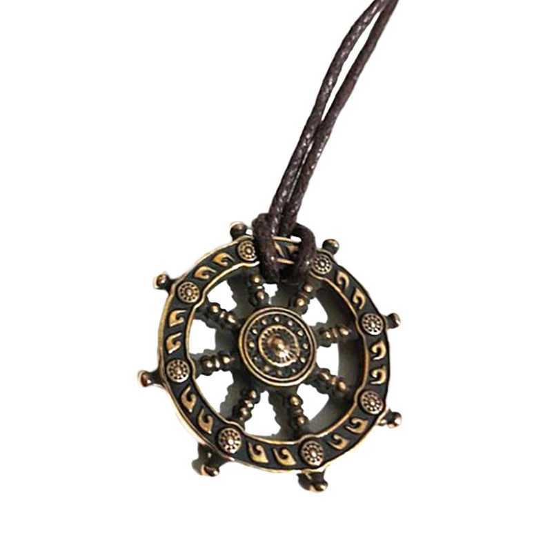 Dharma Pendant Wheel of Life Samsara Bronze Amulet Buddhist Tsman Necklace for Women Men Dharmachakra Necklace BuddhismC250407