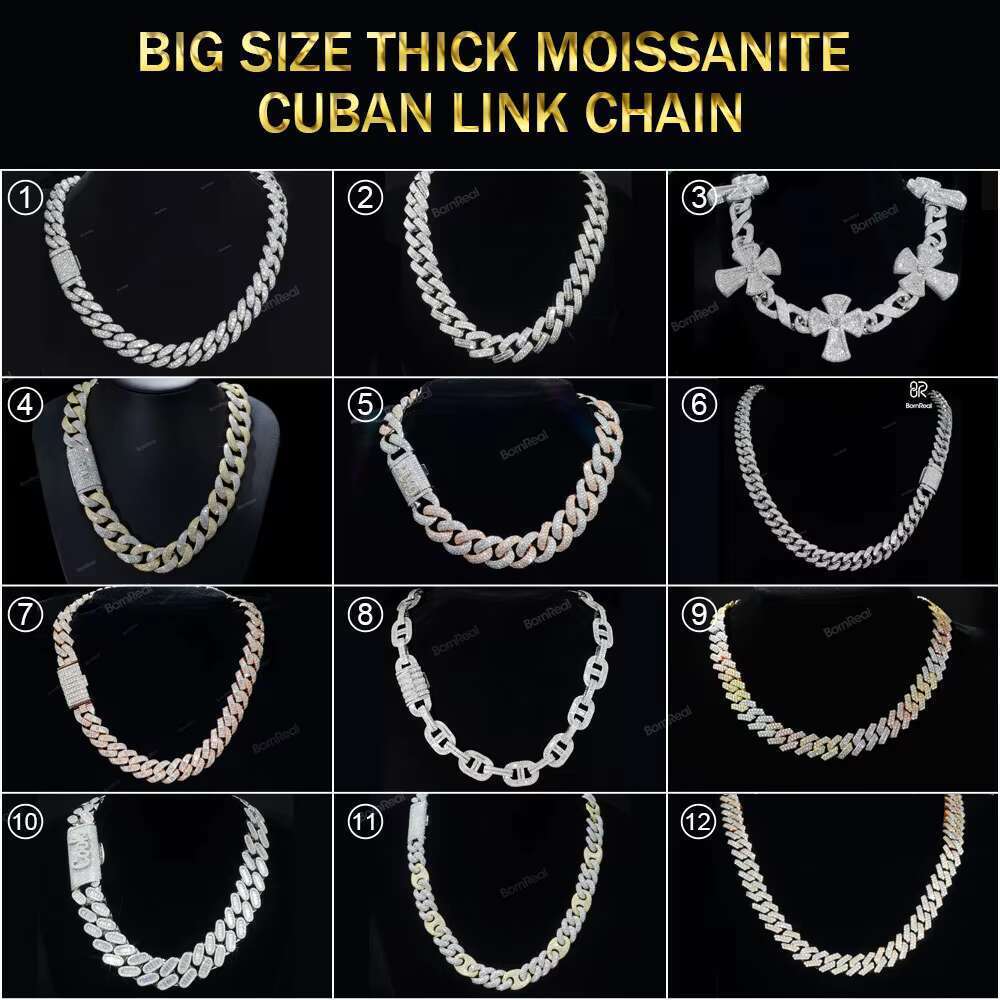 18mm 18 inch VVS Moissanite Necklace Double Row Sier Hip Hop Pendant Set Cuban Chain