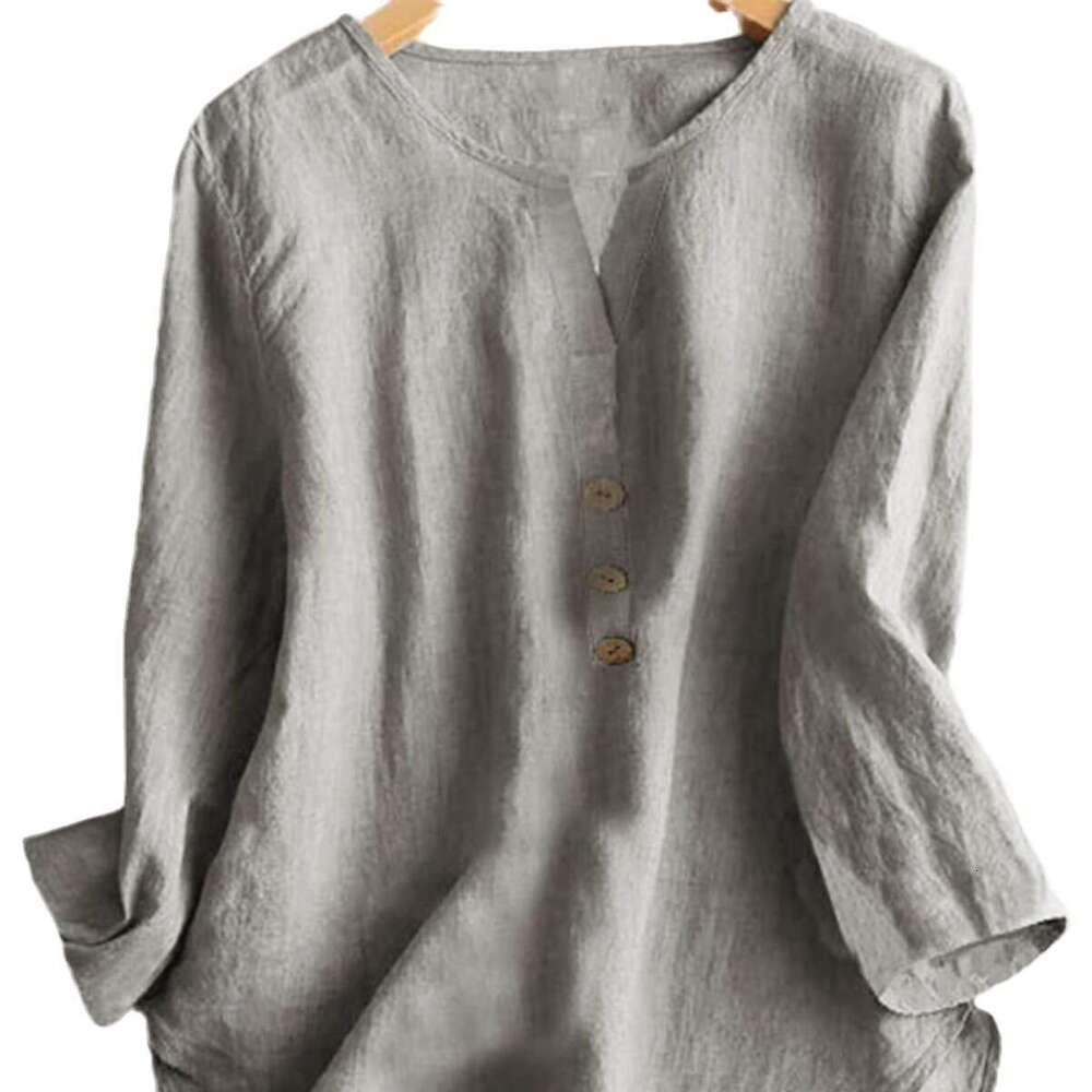 European and American Fashion Women's Explosive Solid Color Notch Collar Casual Button Shirt 2025 New Style Elegant Clothing