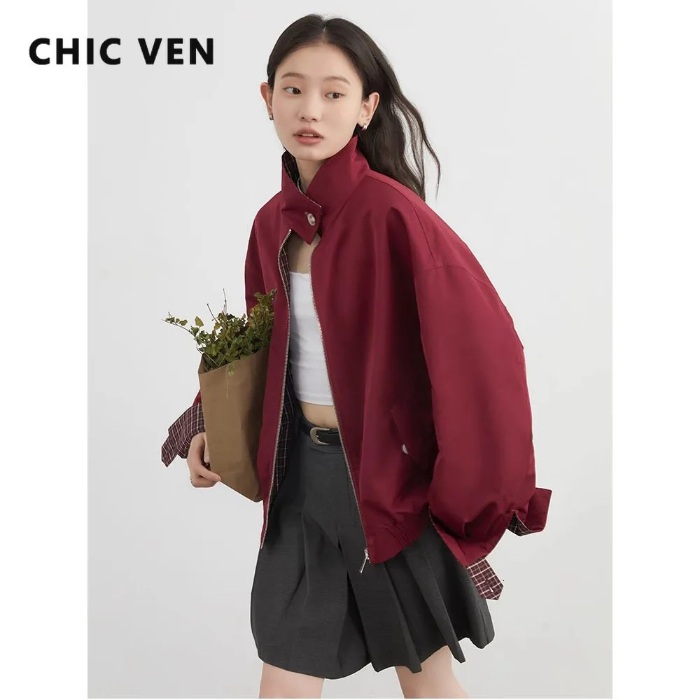 CHIC VEN womens casual reversible stand up collar workwear outerwear Spring and Autumn 250407