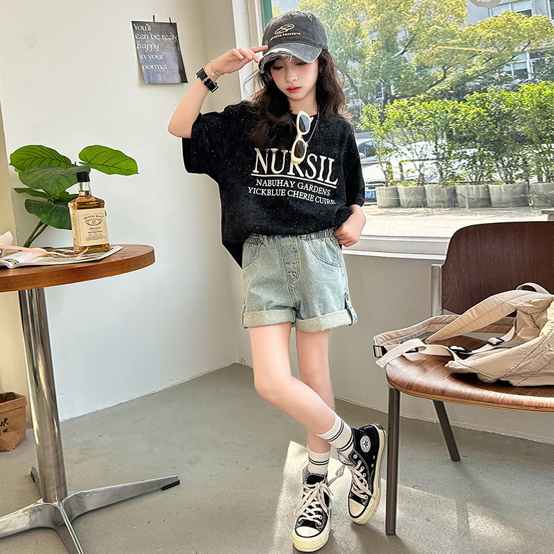 Ddmyshoesvip Girls Short Sleeved Summer New Internet Celebrity Explosive Street Top Medium And Large Half Sleeve Western Style Loose Children S Long T