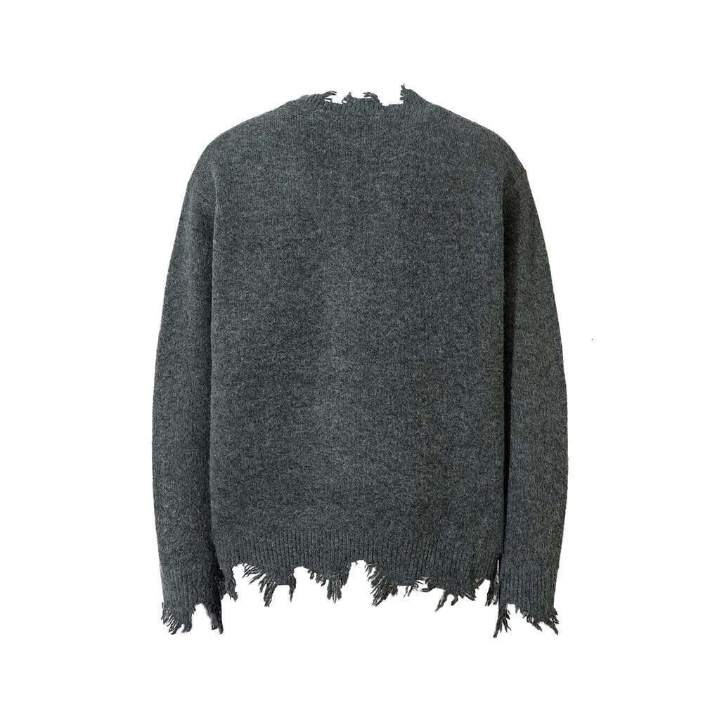 Raw Edge Knitted Sweater Mens Half Zipper Autumn Winter Loose High Street Long Sleeve Pullover Men