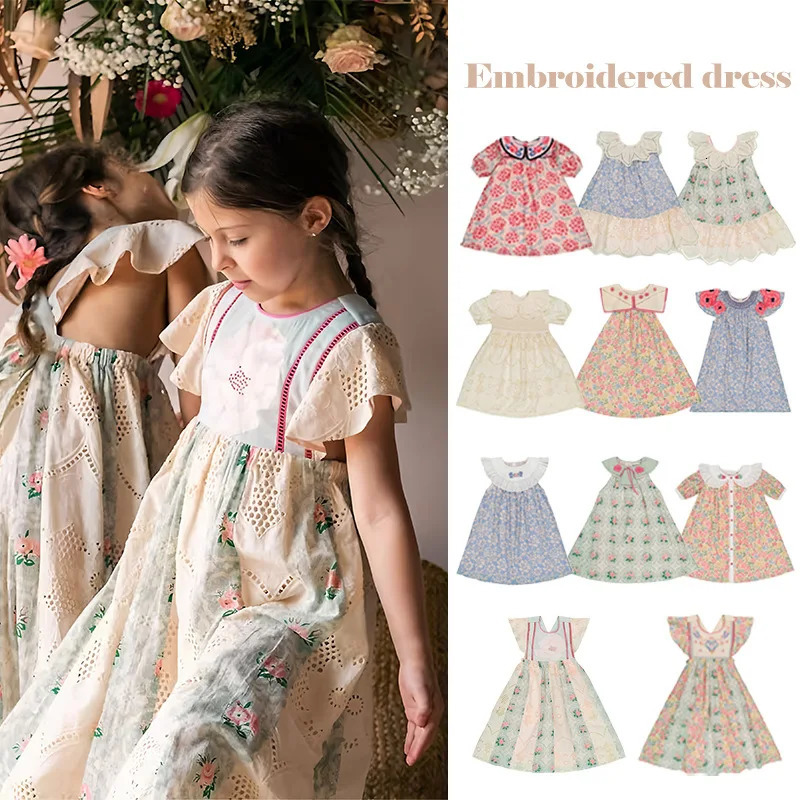Korean Kids Girls Dress 2025 Spring Summer Baby Girl Flower Cotton Shirts Shorts Princess Dress Childrens Outdoor Clothing 250407