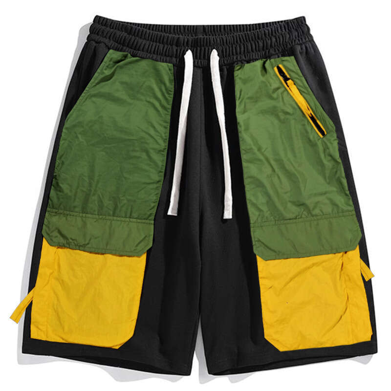 Casual T-Shirt Trendy Brand Summer New Men's Shorts, Casual Loose Five Quarter Pants, Color Blocked Fat Plus Size, Chubby Guy Mid Pants