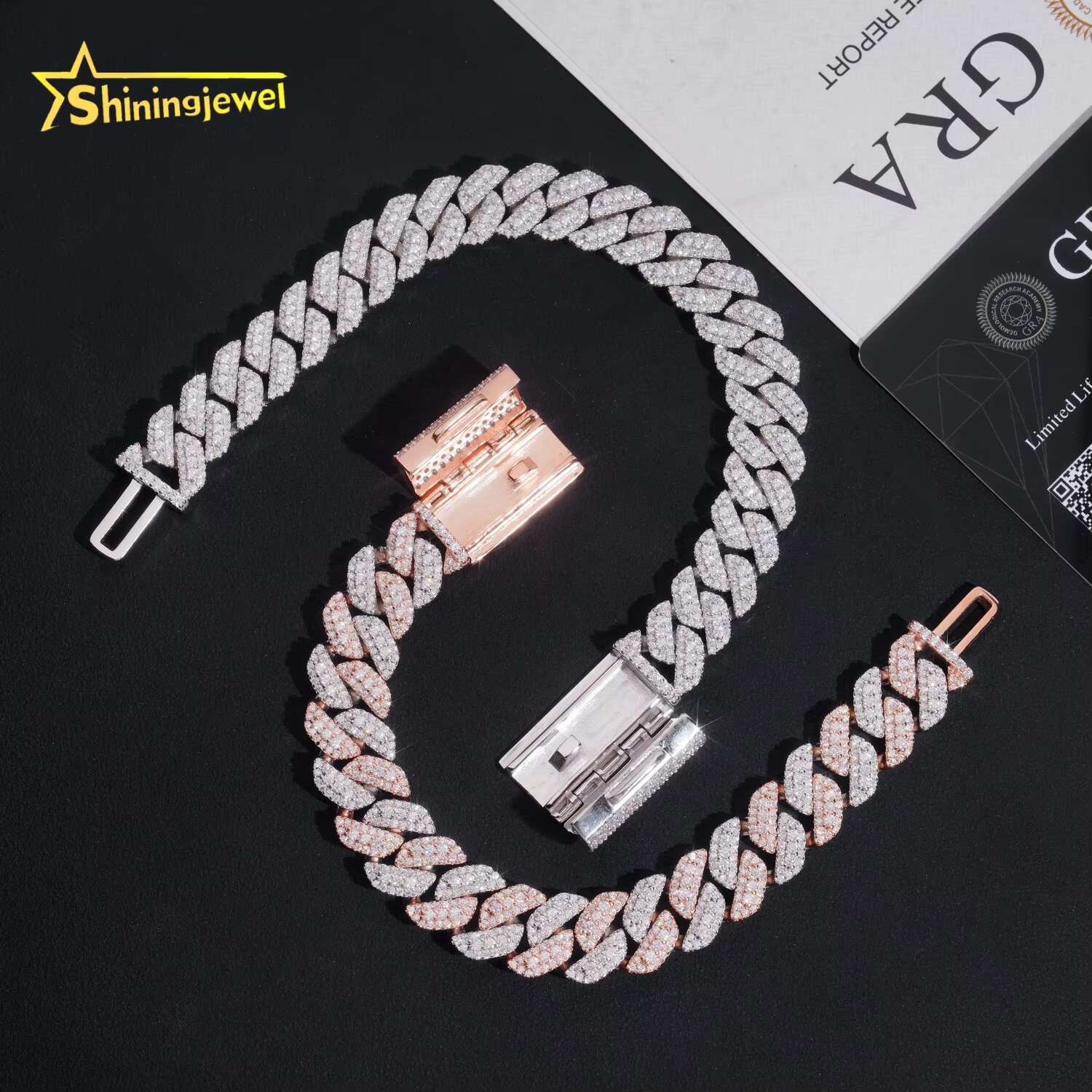 Hip Hop Jewelry Iced Out 925 Sterling Silver 13MM Width Moissanite Cuban Bracelet Custom VVS Moissanite Bracelet for Men