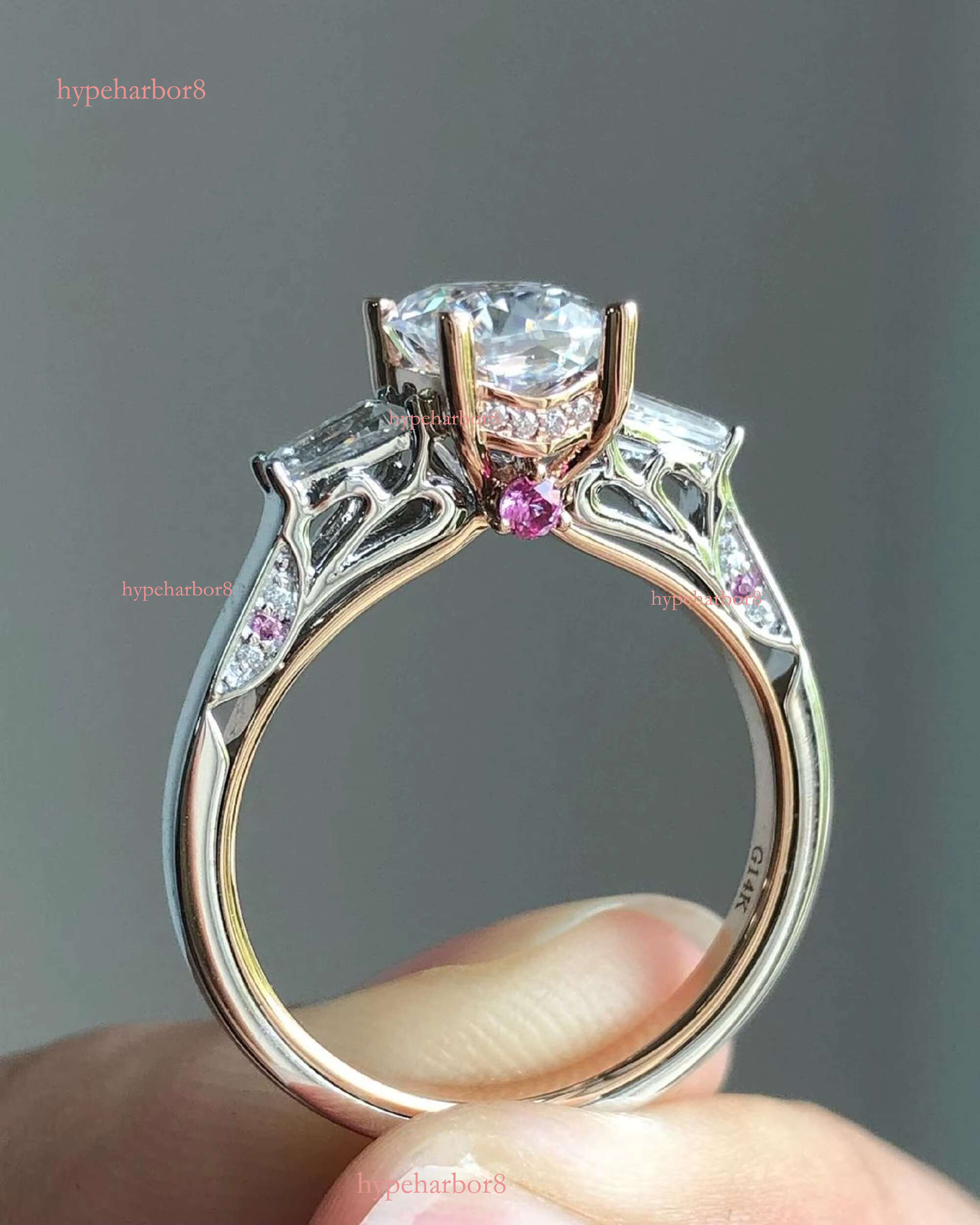 14k Women's 3CT Three Stone Silica Engagement Hidden Halo Wedding Anniversary Ring Celebrating Love